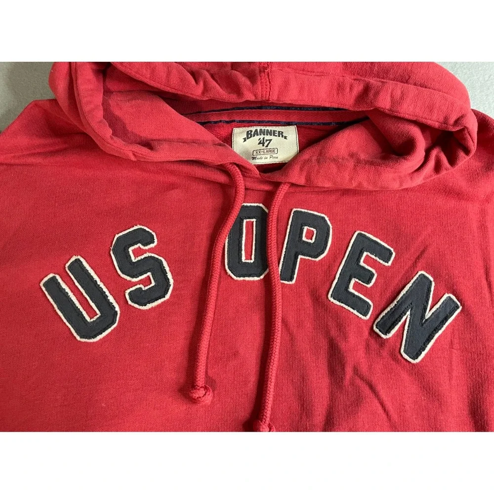 VTG Banner47 US Open‎ 2009 NYC Tennis Hoodie Mens XXL Red Cotton Sweatshirt - Picture 6 of 12